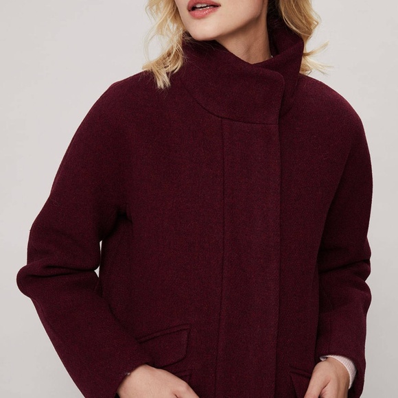 ✨NWT✨ J.CREW Cocoon Coat in Italian stadium-cloth Wool Blend Maroon Sz 0 (XS) - Picture 6 of 16